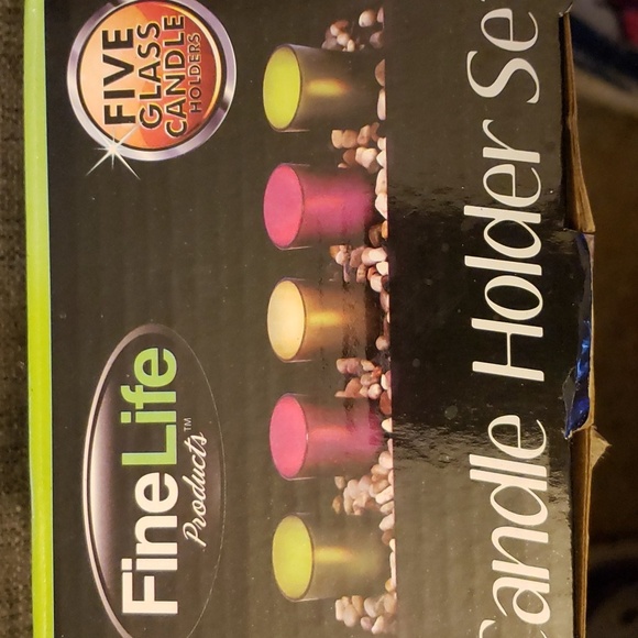 FineLife 5 Votive Candle Holder Set with Pebble Accents & Wooden Tray - Picture 2 of 7